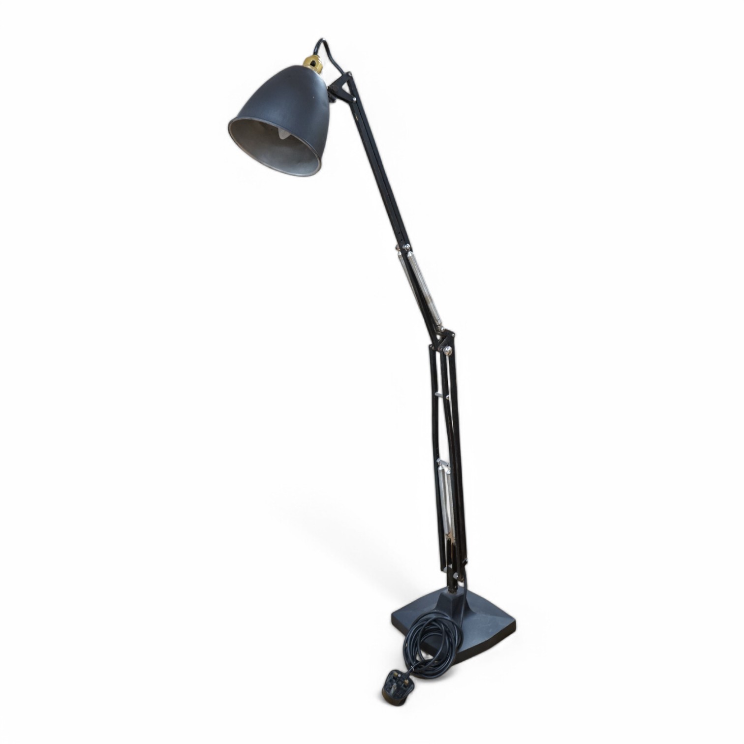 A mid century architect's black metal angle poise desk lamp, 110cm high. Condition - fair to good, not tested